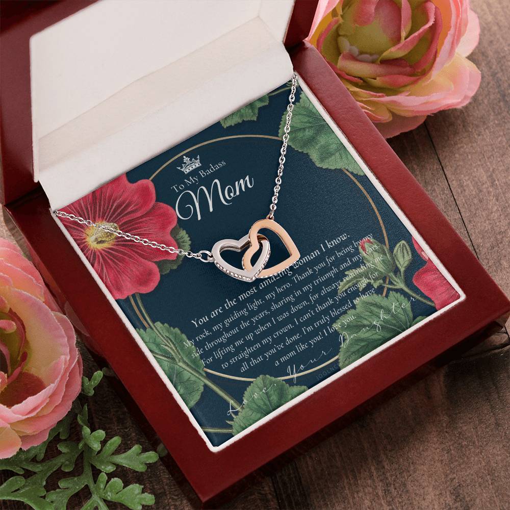 To My Badass Mom Necklace Mother’S Day Gift Daughter To Mom Gift Gift From Daughter To Mom On Wedding Day Mom Gift Birthday Gift Interlocking Hearts Necklace