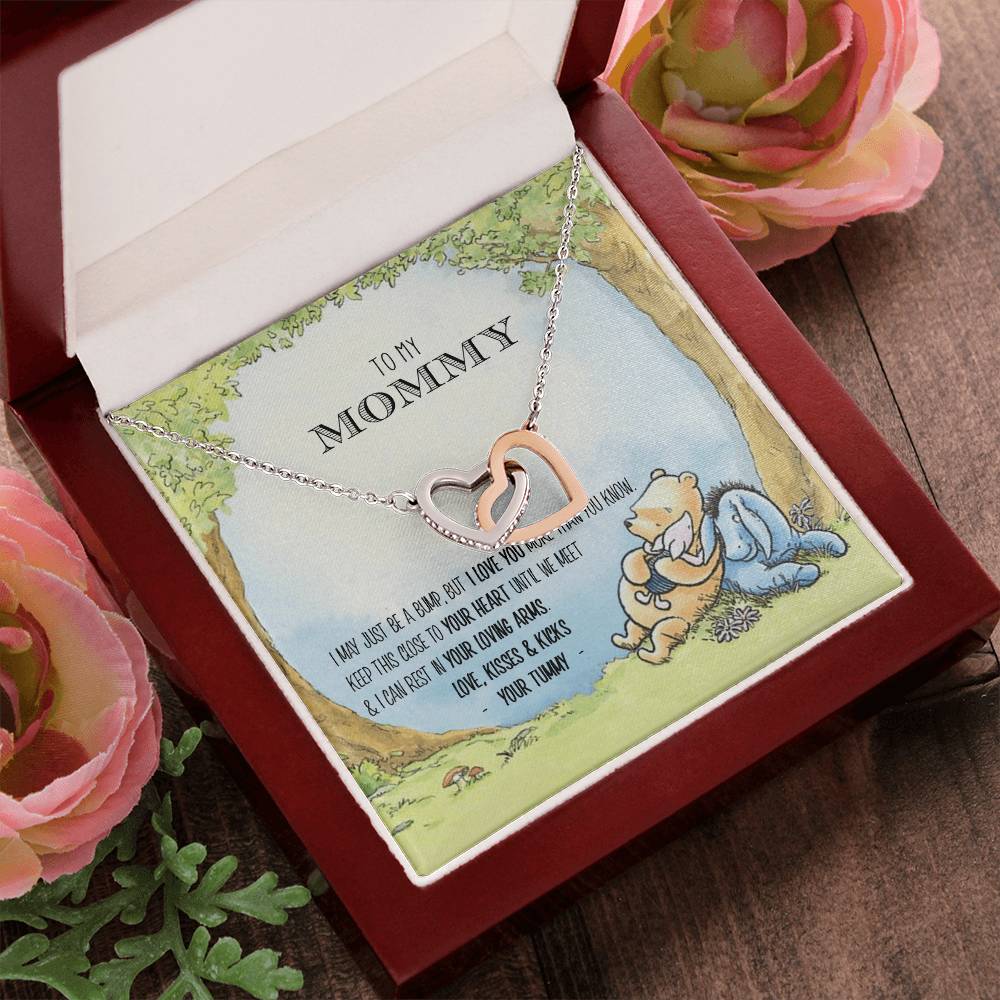 New Mommy Necklace New Mom Gift Mom To Be Winnie The Pooh Baby Shower Gift First Time Mom Pregnancy Gift New Mommy Gift Idea Interlocking Hearts Necklace
