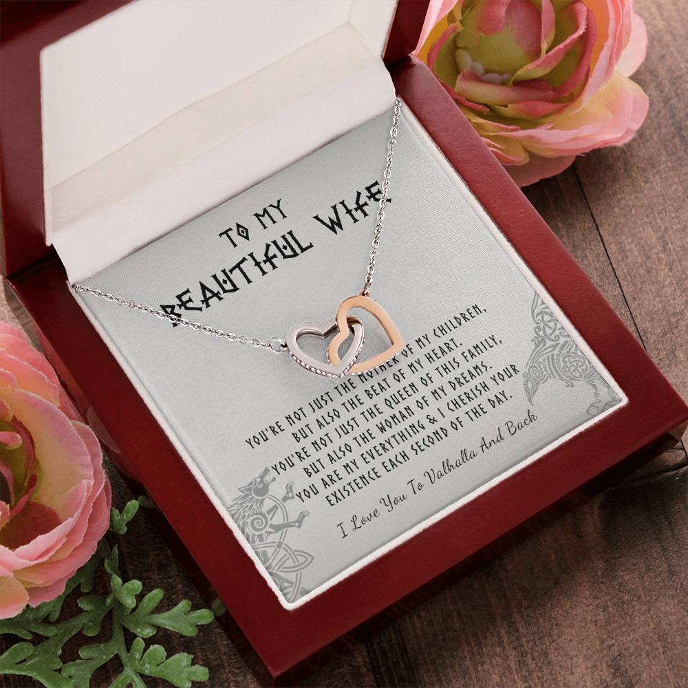 To My Beautiful Wife - I Love Your To Valhalla And Back Interlocking Hearts Necklace