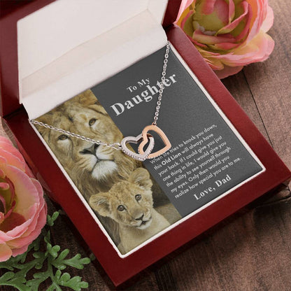 To My Daughter – This Old Lion Will Have Your Back Interlocking Hearts Necklace