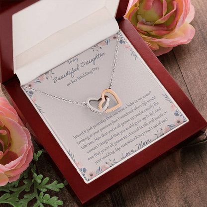 To My Daughter Wasn'T It Just Yesterday - Love Mom Interlocking Hearts Necklace