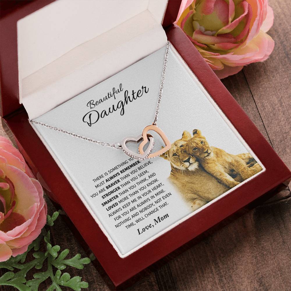 Beautiful Daughter - Love Gift For Daughters From Mom - Interlocking Hearts Necklace