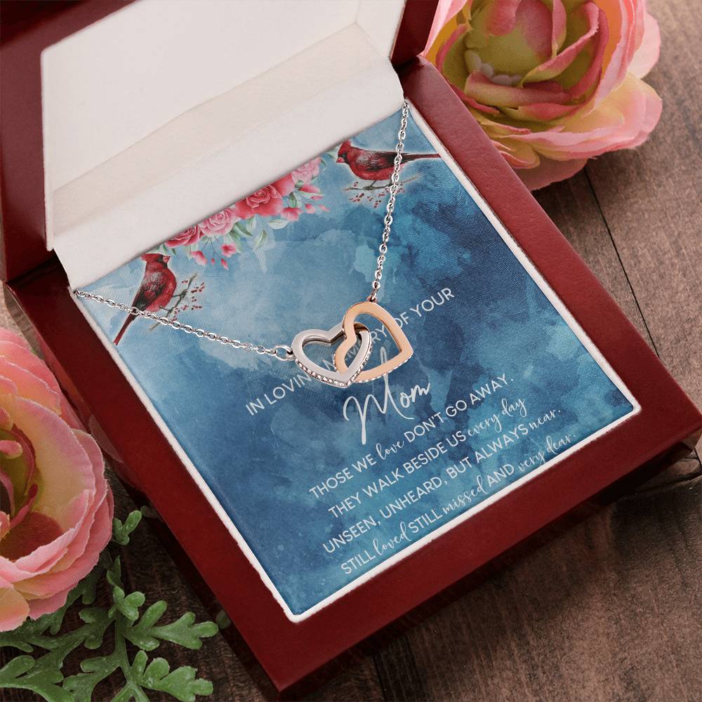 In Loving Memory Of Your Mom Interlocking Hearts Necklace Message Card