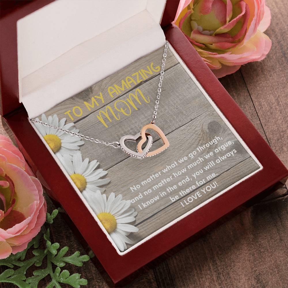 To My Amazing Mom Two Hearts Embellished Interlocked Together Necklace For Mother'S Day Gift Happy Mother'S Day Necklace Interlocking Hearts Necklace