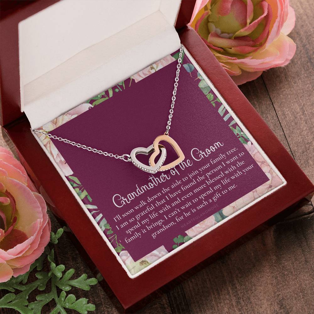 Grandmother Of The Groom Gift Necklace Grandma Wedding Gift Nana Bridal Shower Rehearsal Dinner Thank You Gift Interlocking Hearts Necklace
