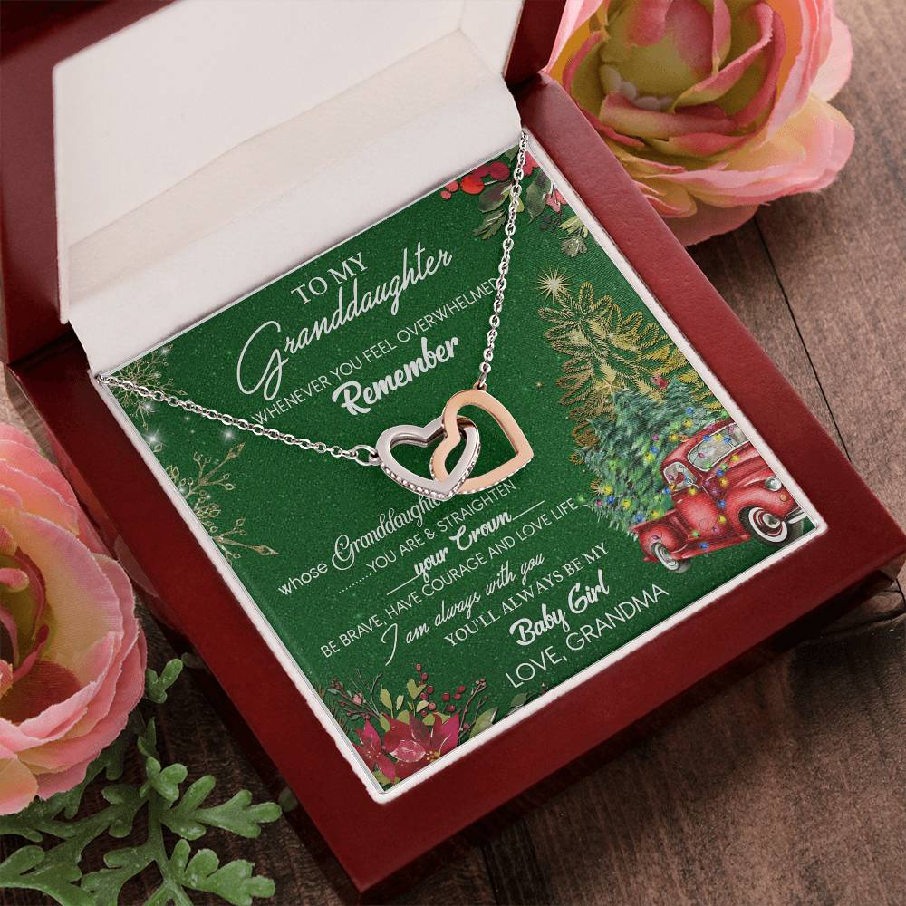 To My Granddaughter My Baby Girl Interlocking Hearts Necklace Christmas Message Card