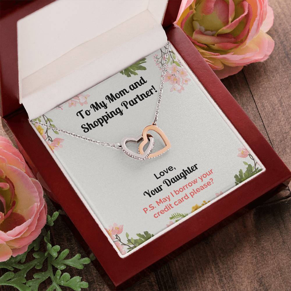 Funny Daughter'S Message Card With Necklace For Mom Interlocking Hearts Necklace