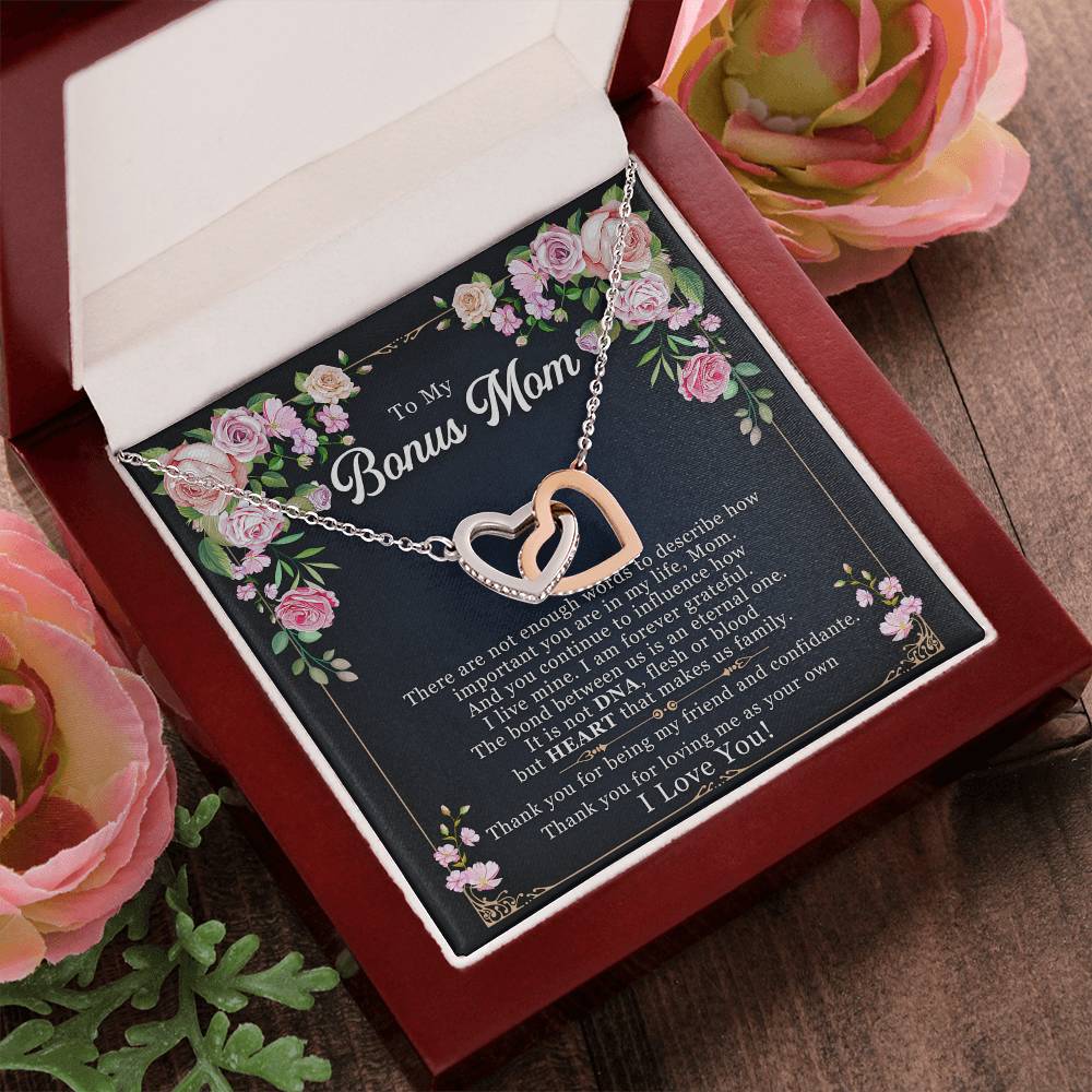 To My Bonus Mom - I Am Forever Grateful Interlocking Hearts Necklace