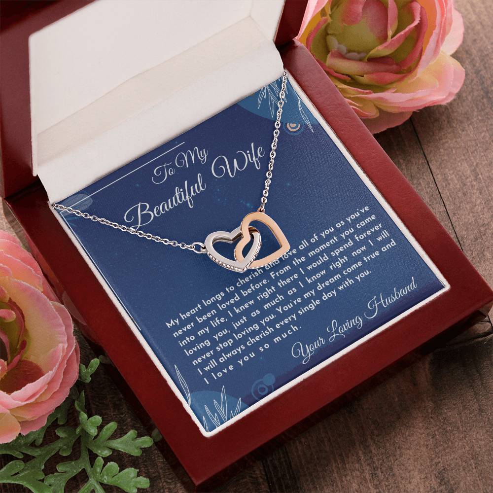 Gift For Wife My Heart Longs To Cherish And Love Interlocking Hearts Necklace