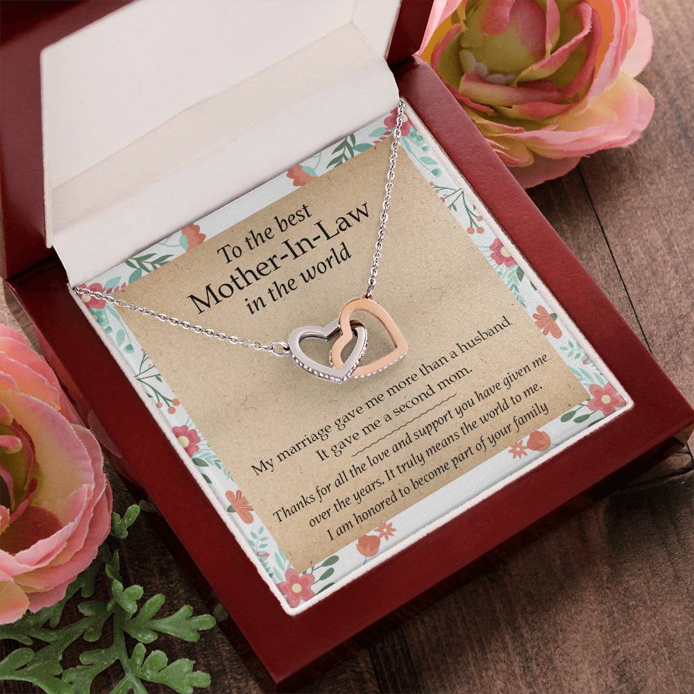 Gift For Mother-In-Law - My Marriage Gave Me A Second Mom - Interlocking Interlocking Hearts Necklace