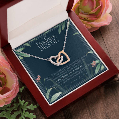 To My Badass Bestie Necklace Remember Whose Bestie You Are Straighten Your Crown Friendship Gift Friendship Necklace Touching Gift For Bestie Interlocking Hearts Necklace