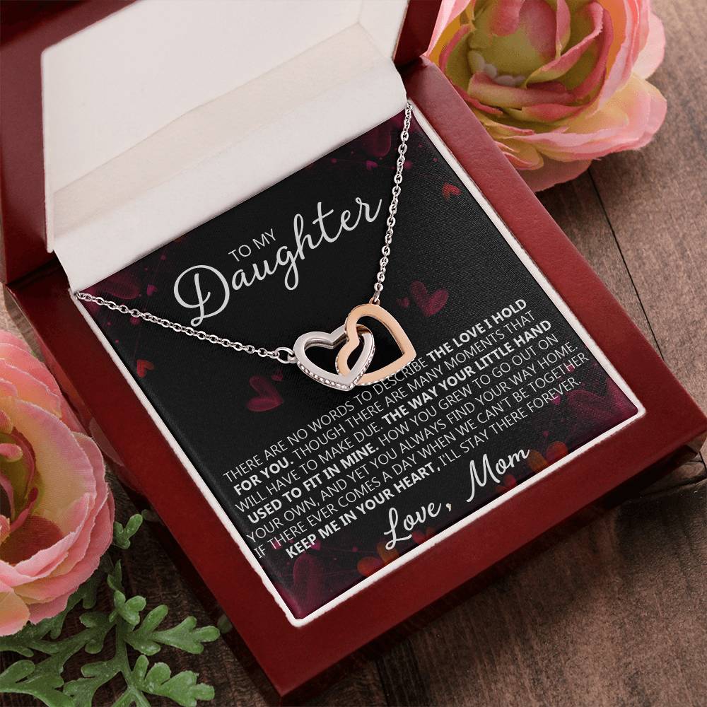 To My Daughter - You Are My Heart - Unique Heart Bonding Necklace Gift Set Interlocking Hearts Necklace