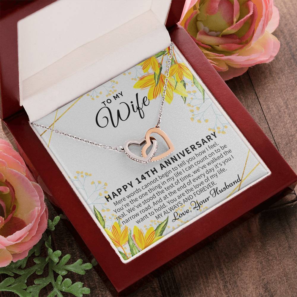 14 Year Wedding Anniversary Gift For Wife 14Th Anniversary Gift For Her 14 Year Anniversary Gift Ideas 14Th Anniversary Gifts Interlocking Hearts Necklace