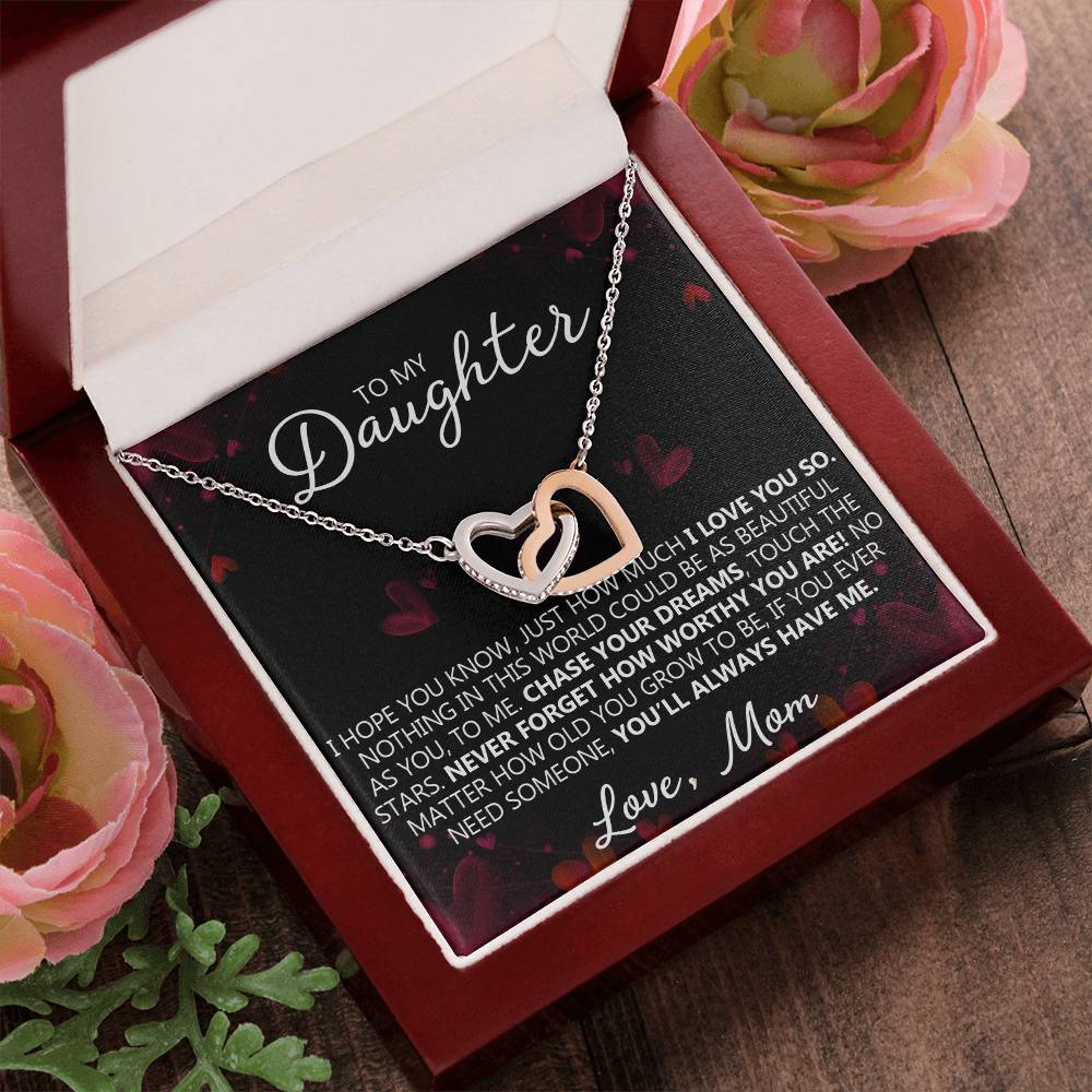 To My Daughter - I Love You - Unique Heart Bonding Necklace Gift Set Interlocking Hearts Necklace