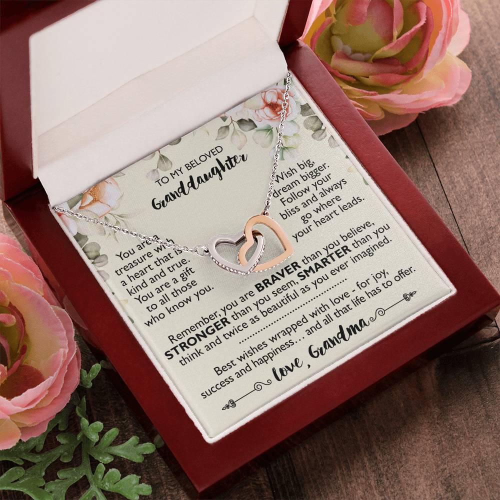 To My Beloved Granddaughter - Interlocking Heart Necklace From Grandma Interlocking Hearts Necklace