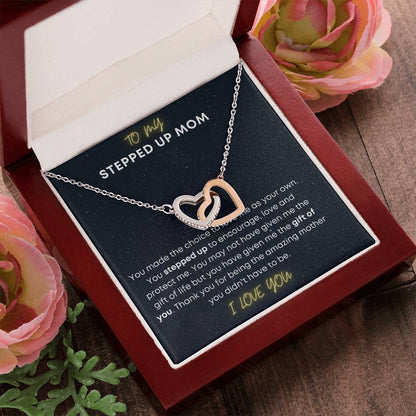 To My Step Mom Aka Stepped Up Mom Interlocking Hearts Necklace