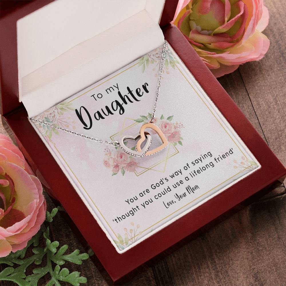 Gift For Daughter From Mom - Lifelong Friend Interlocking Hearts Necklace