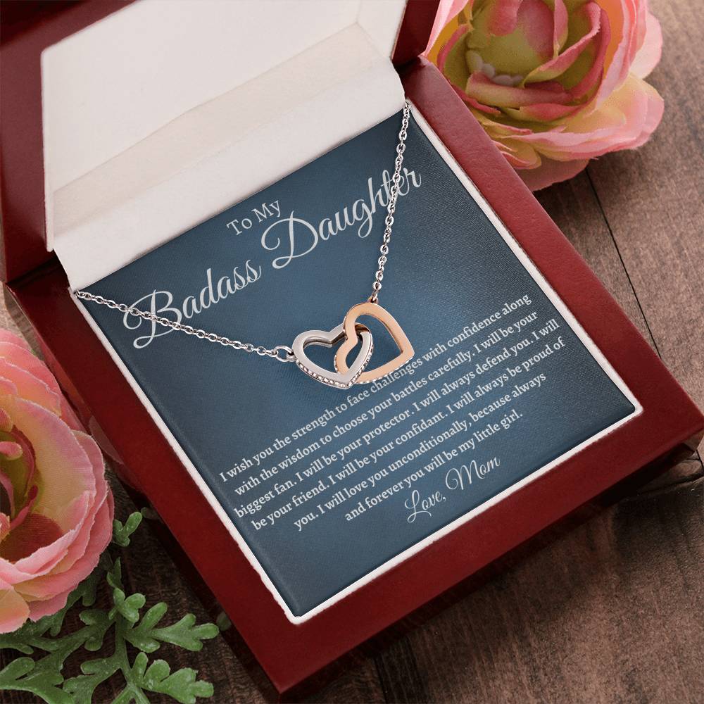 To My Badass Daughter - I Will Be Your Protector Interlocking Hearts Necklace