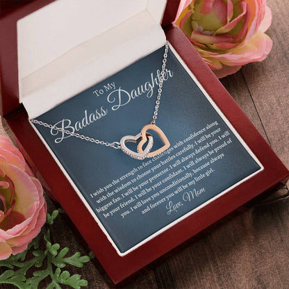 To My Badass Daughter - I Will Be Your Protector Interlocking Hearts Necklace