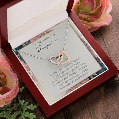 To My Beautiful Daughter To The World You Are My Girl Interlocking Hearts Necklace