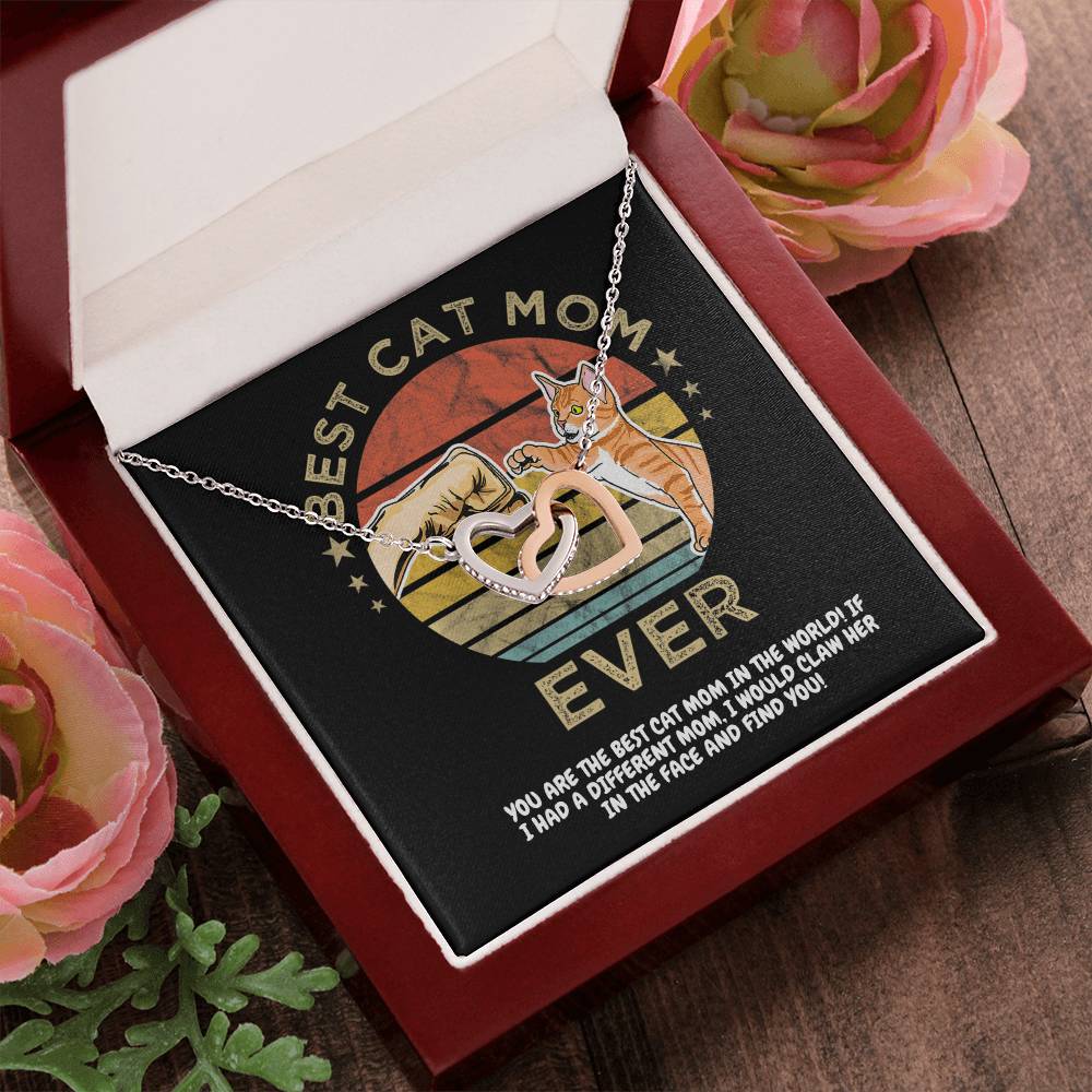 Best Cat Mom Ever Happy Mother'S Day Fist Bump Interlocking Hearts Necklace