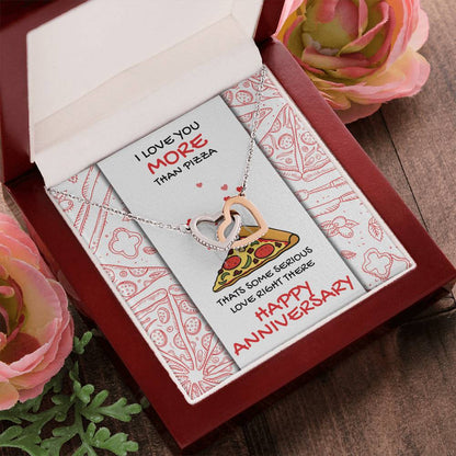Love You More Than Pizza Anniversary Gift Card Necklace Interlocking Hearts Necklace