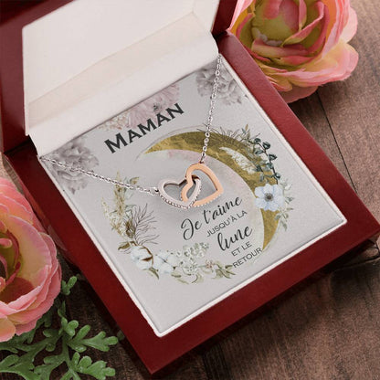 Cadeau Pour Maman Je T'Aime Jusqu'À La Lune Et Back Collier Pour Maman Cadeau De La Fille À La Mère Cadeau De Fête Des Mères Bijoux Pour Femmes Gift For Mom French Interlocking Hearts Necklace