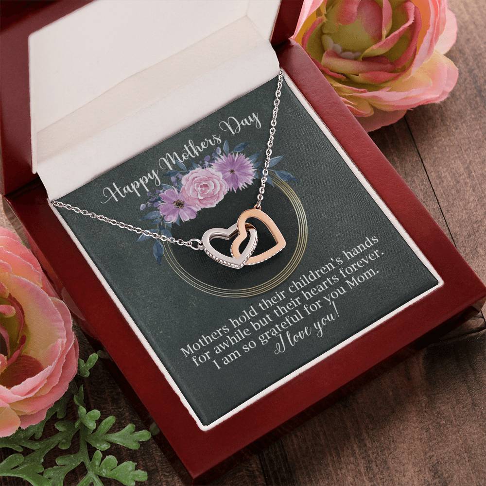 Interlocking Hearts Necklace For Mom Black And Floral For Mother'S Day