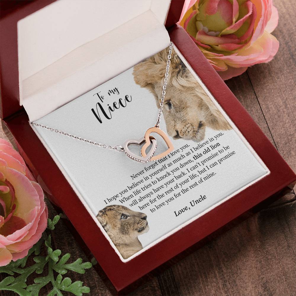 To My Niece - This Old Lion Will Always Have Your Back Interlocking Hearts Necklace