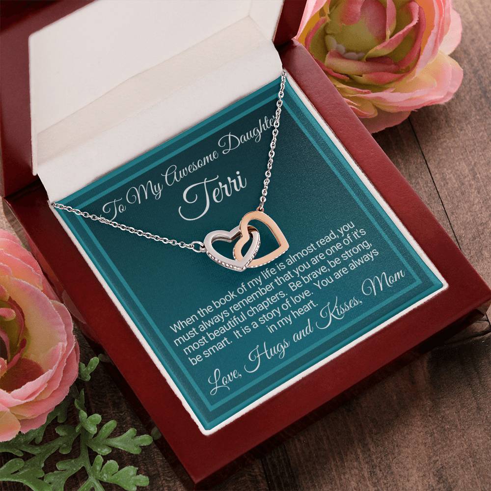 Personalized Awesome Daughter Necklace Gift From Mom Interlocking Hearts Necklace