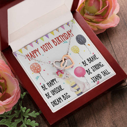 Necklace Gift For Daughter 10Th Birthday Gift For Girl Birthday Gift For 10 Year Old Tenth Birthday Gift Interlocking Hearts Necklace Cute Llama Gift