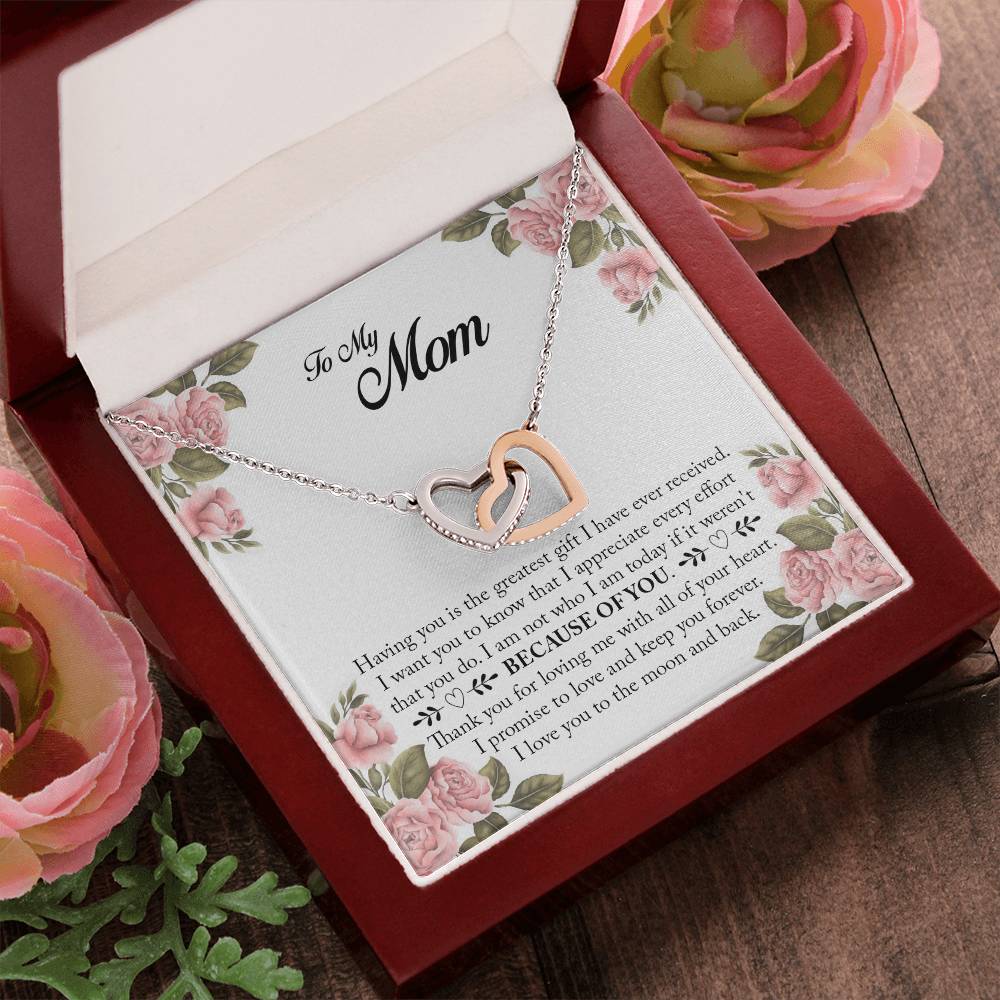 Because Of You Mom Interlocking Hearts Necklace