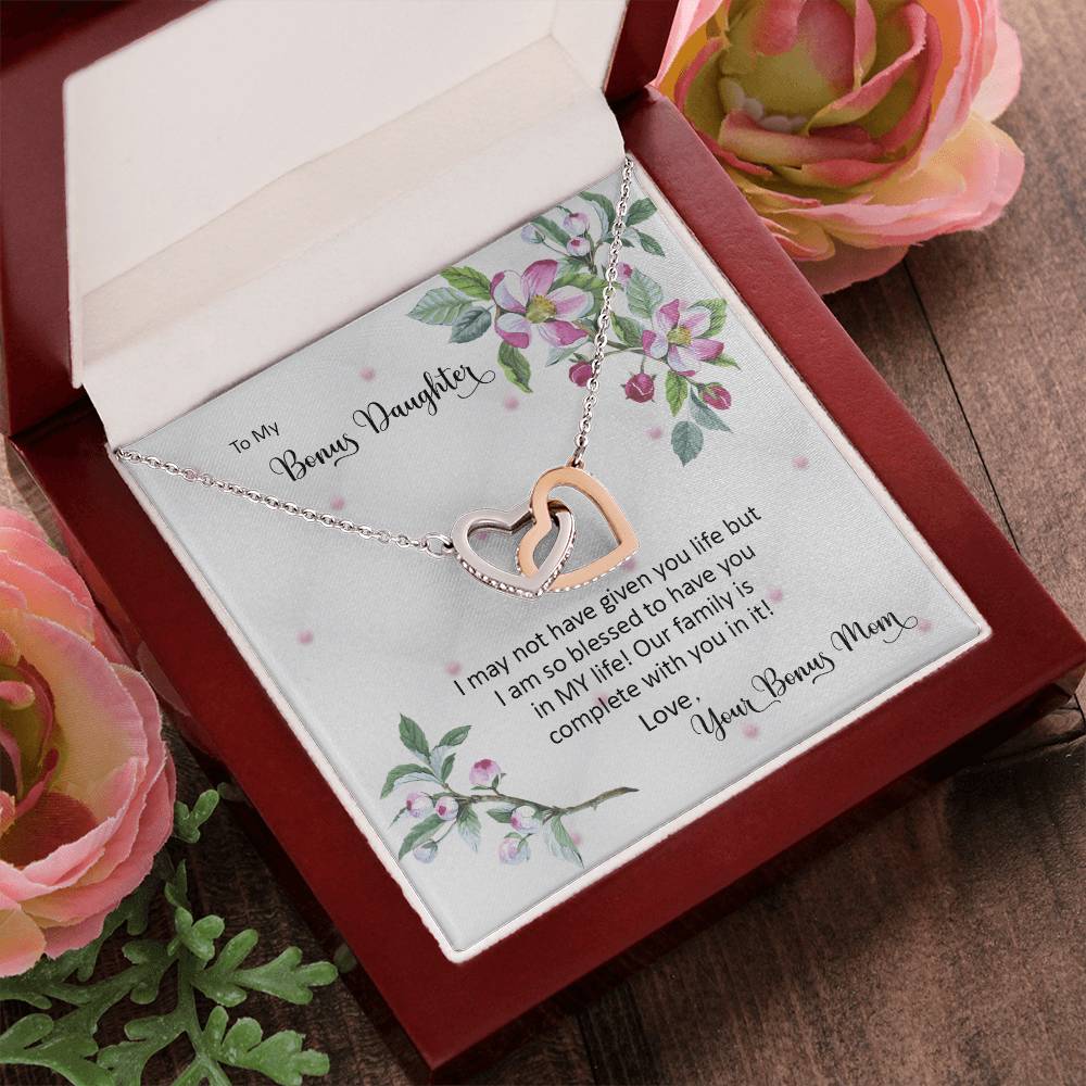 Bonus Daughter From Bonus Mom No Dna But You Have My Heart Interlocking Hearts Necklace