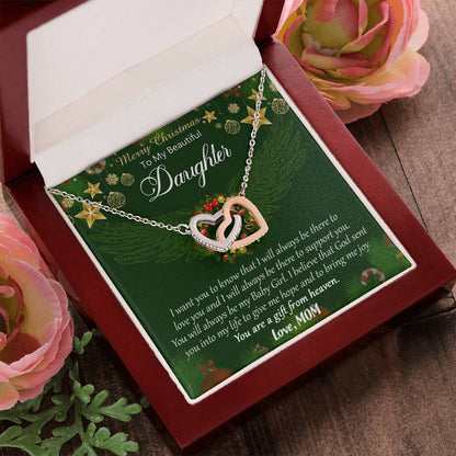 Merry Christmas To My Daughter Interlocking Hearts Necklace