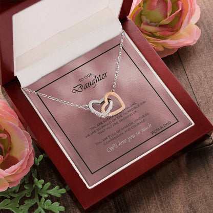Interlocking Heart Necklace To Your Daughter – From Mom & Dad With Love – Jewelry Gift B1D3T2 Interlocking Hearts Necklace
