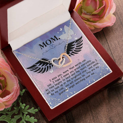 Mom - I Miss You More Than Words Can Say - Interlocking Heart Necklace Interlocking Hearts Necklace
