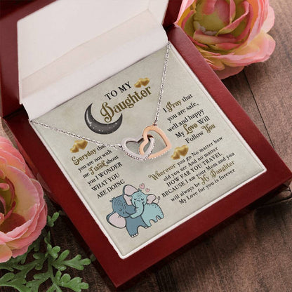 To My Daughter Elephant Mom Birthday Gift Interlocking Hearts Necklace