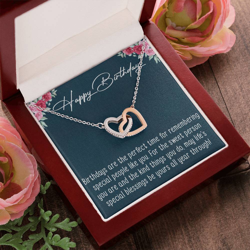 Happy Birthday Interlocking Hearts Necklace Message Card
