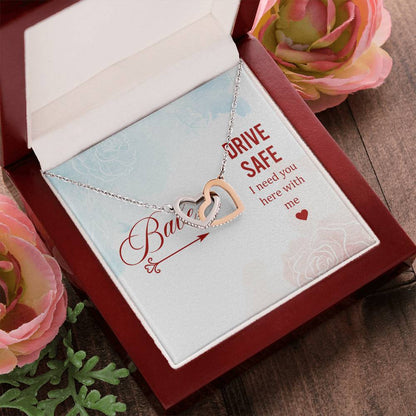 Babe - Drive Safe I Need You Here With Me - Interlocking Heart Necklace Interlocking Hearts Necklace