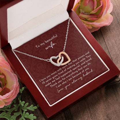 To Beautiful Wife Interlocking Hearts Necklace Minimalist Burgundy