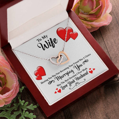 Meeting You Was Fate - Becoming Your Friend Was A Choice - Interlocking Hearts Necklace With Message Card