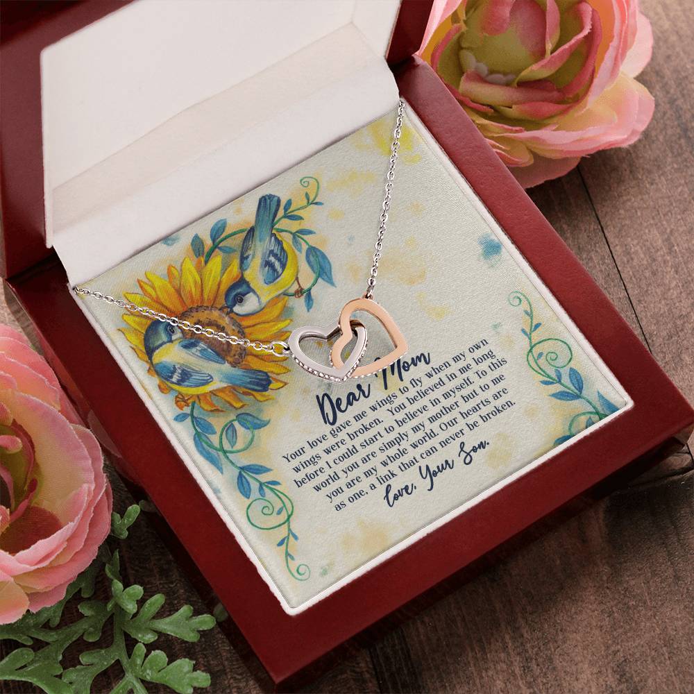 Dear Mom - Your Love Gave Me Wings To Fly When My Own Wings Were Broken From Son Interlocking Hearts Necklace