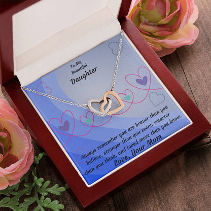 To My Beautiful Daughter- Two Interlocked Hearts Pendant Necklace Interlocking Hearts Necklace