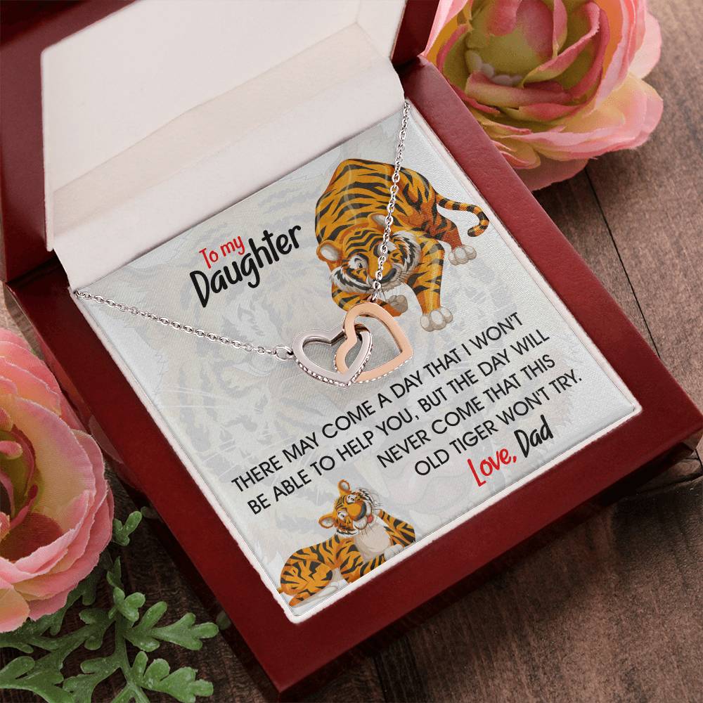 To My Daughter - This Old Tiger Will Always Love You Interlocking Hearts Necklace