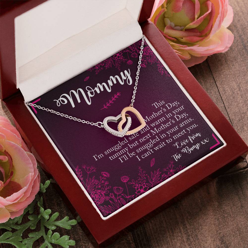 Mommy To Be. Mothers Day Two Hearts Gift Interlocking Hearts Necklace