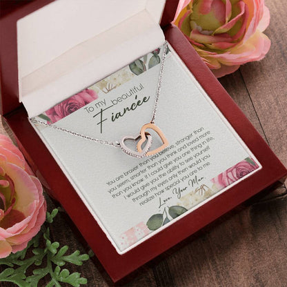 To My Beautiful Fiancé Interlocking Hearts Necklace Message Card
