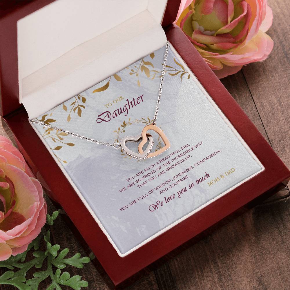 Interlocking Heart Necklace To Your Daughter – From Mom & Dad With Love – Jewelry Gift B1D6T2 Interlocking Hearts Necklace