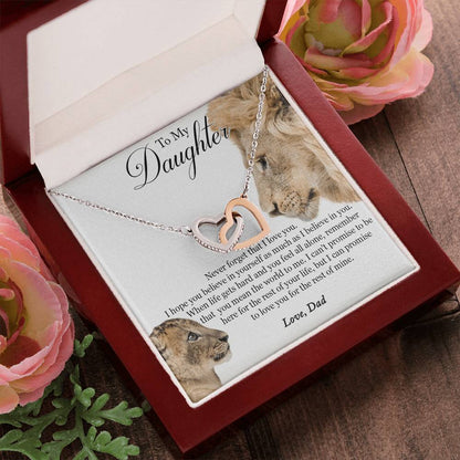 To My Daughter - This Old Lion Will Always Have Your Back Interlocking Hearts Necklace