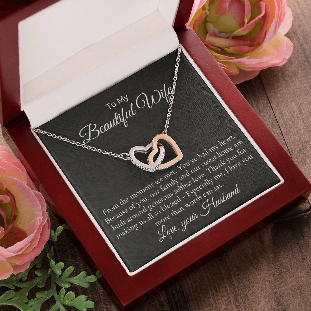 Anniversary Birthday Gift For Wife - Necklace & Message Card Interlocking Hearts Necklace