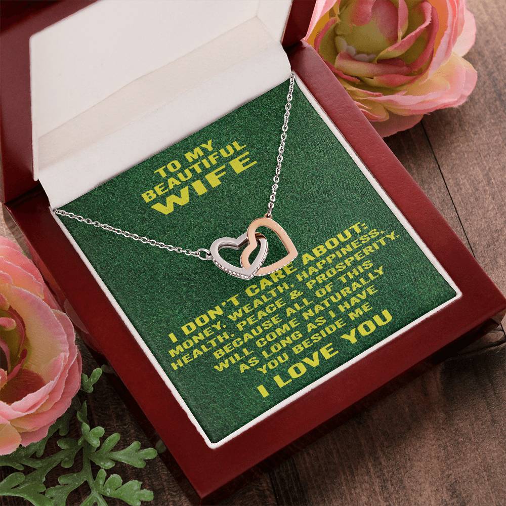 To My Beautiful Wife Necklace I Don'T Care About Bla Bla Bla. Interlocking Hearts Necklace